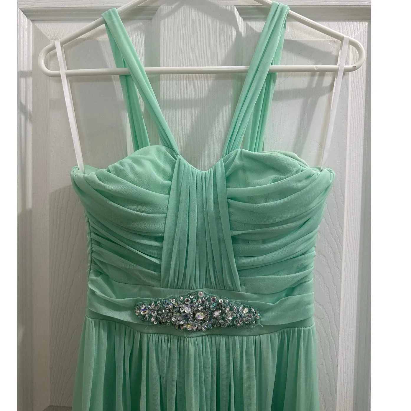 Windsor Sea Foam/ Mint Green Gem Embellished Ruched Grecian Formal Dress M or L - Image 4