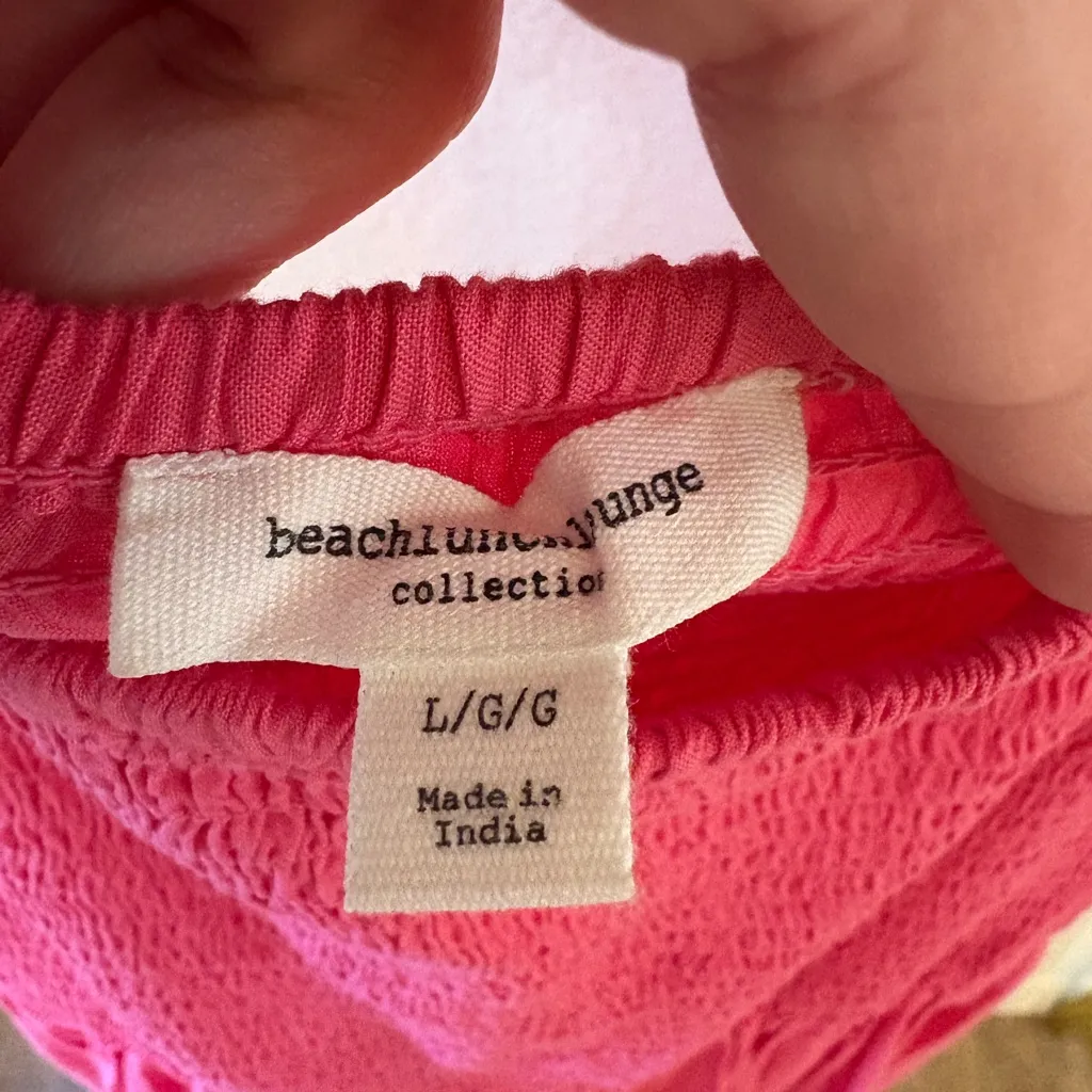 Women’s hot pink square neck smocked maxi dress - large. Floral eyelet sleeve - Image 3