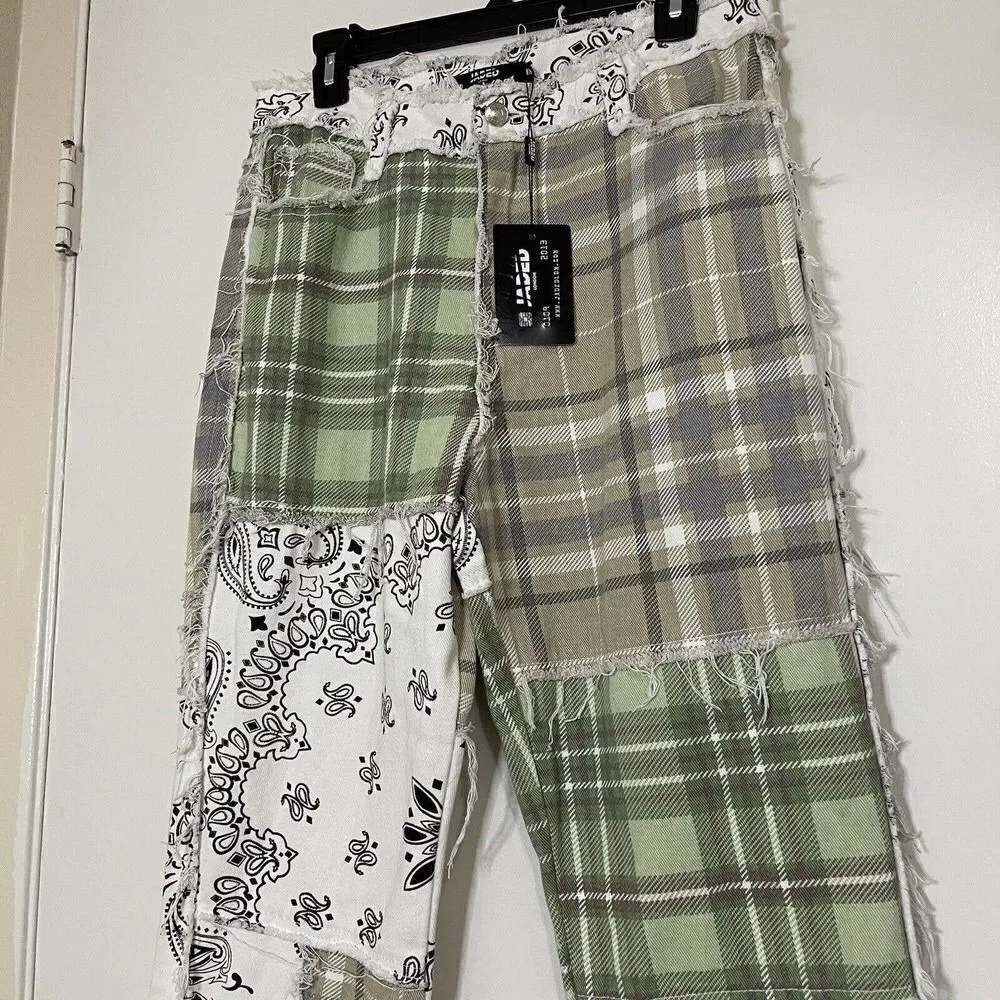NEW! Jaded London Green multi patchwork bandana boyfriend denim jeans size 30 - Image 3