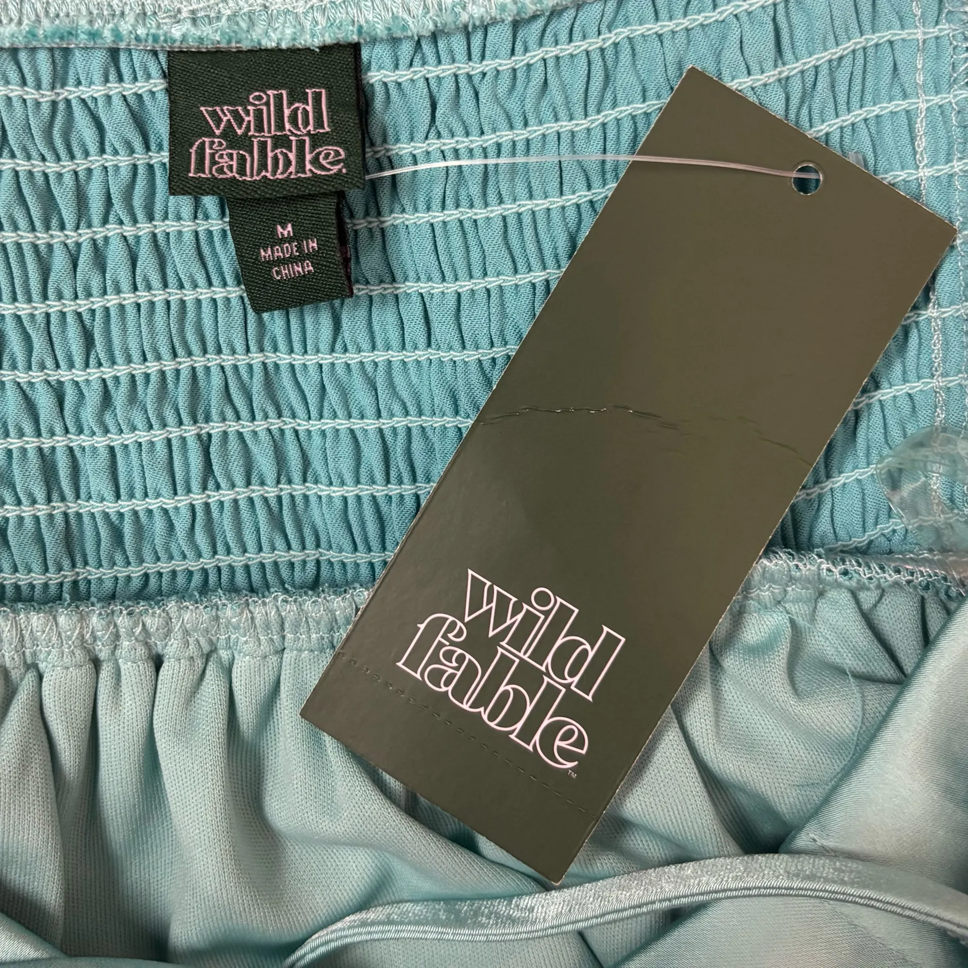 Wild Fable  Mini Dress Size Medium Satin Aqua Spaghetti Strap - Image 6