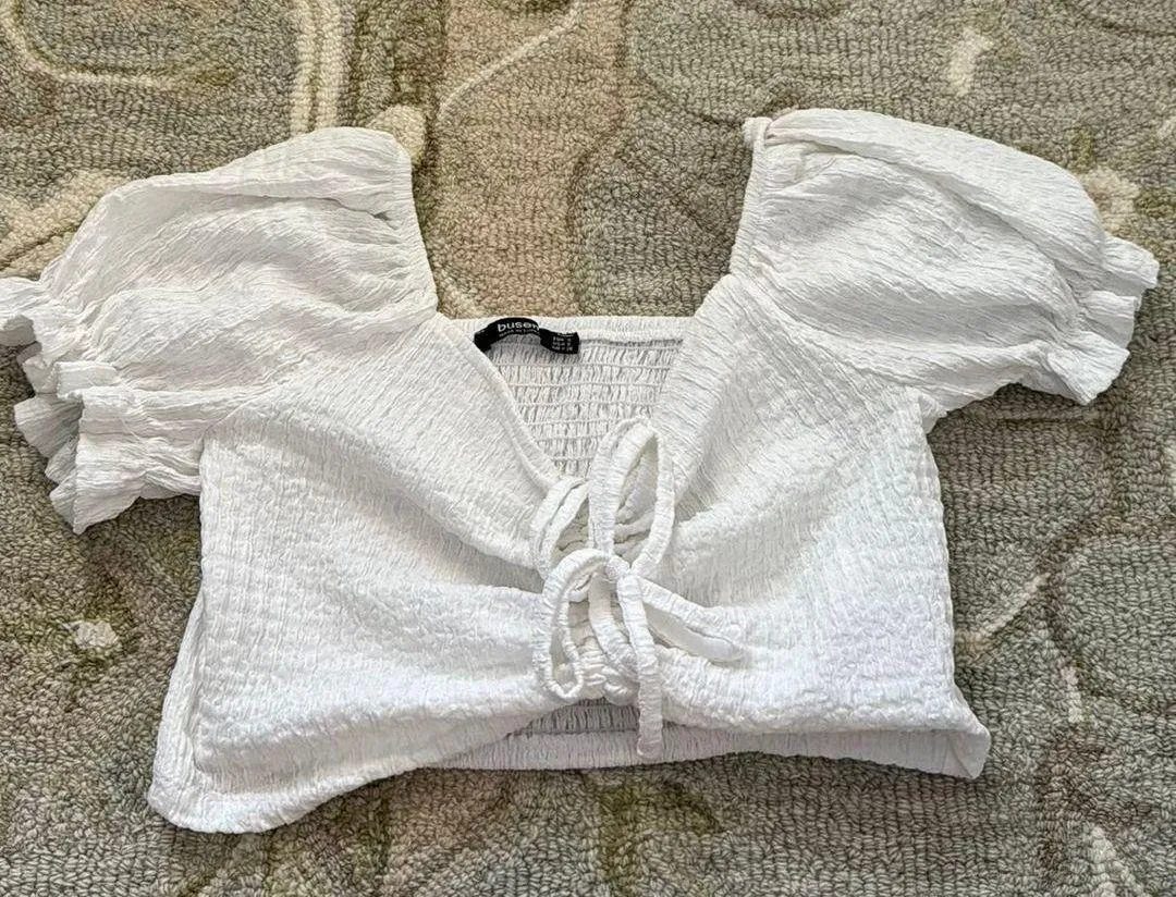 White Puff Sleeve Crop Top - Image 5