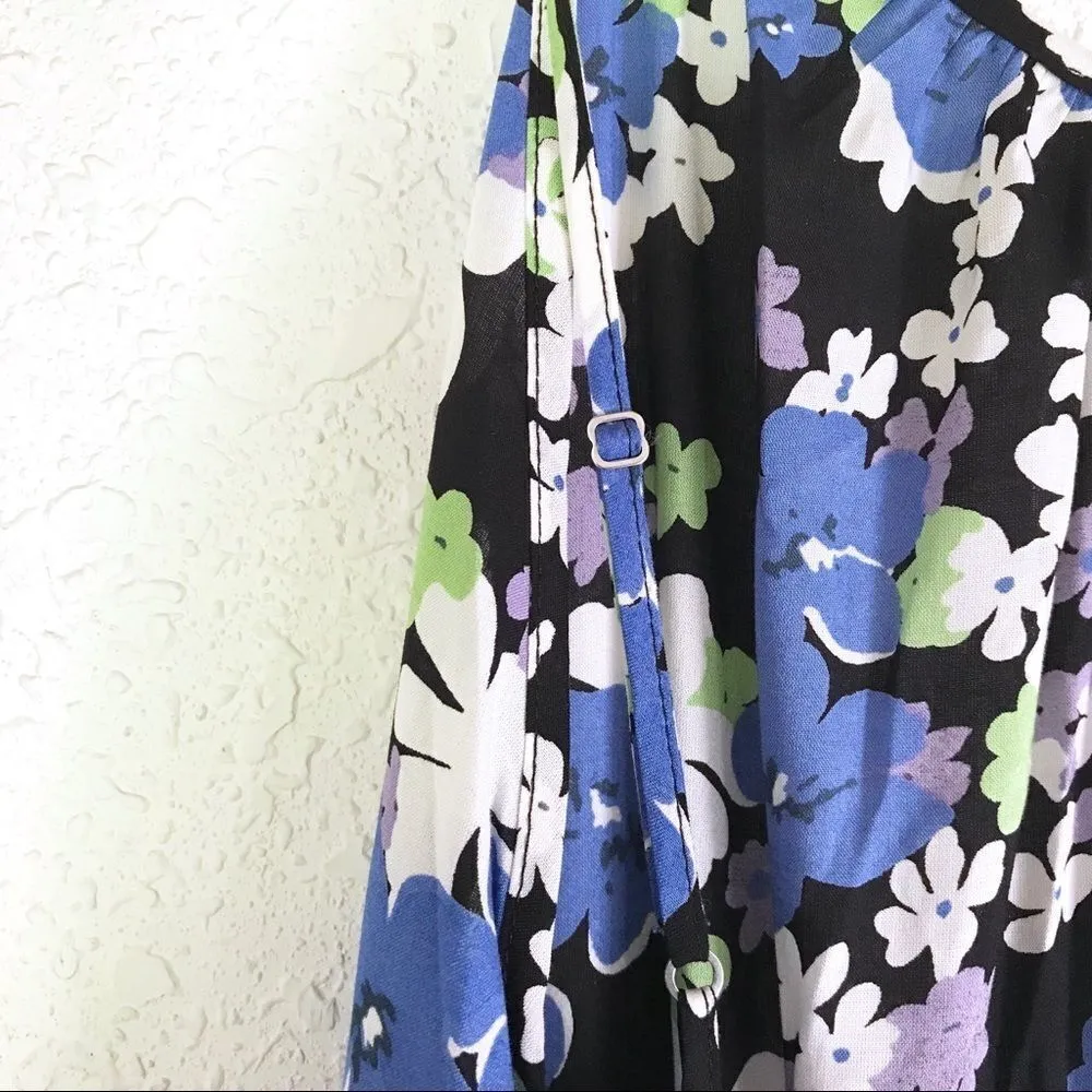 WILDFOX Floral Maxi Slip Dress Swim Coverup Low Back Spaghetti Strap Blue‎ Small - Image 10