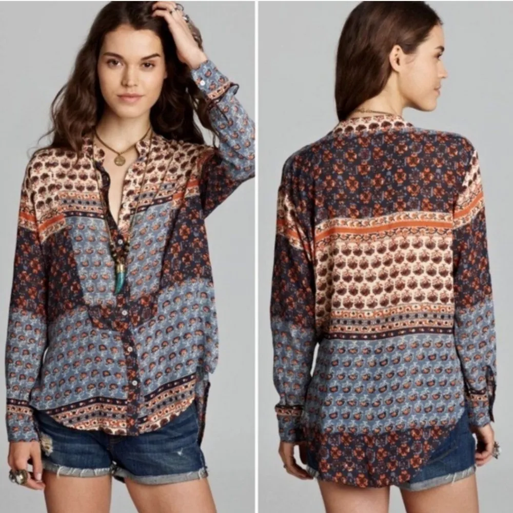 Free People Caravan Patchwork Rayon Button Down - Image 2