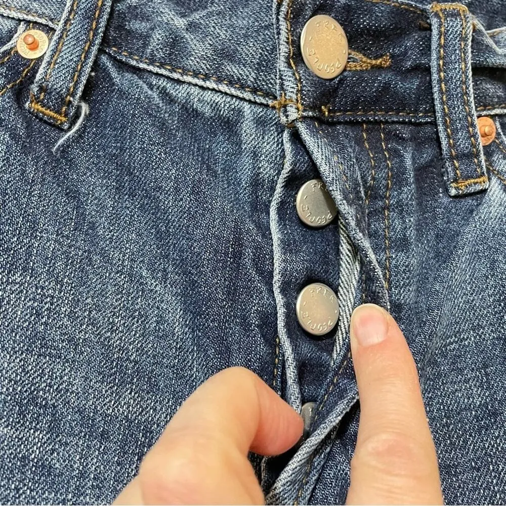 Free People Blue Button Fly Lace Trim Cut Off Jean Shorts Womens 26 Festival - Image 6