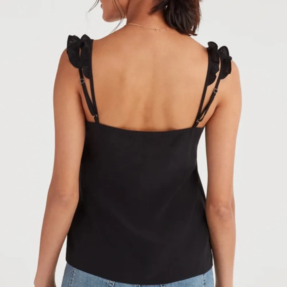 7 For All Mankind Mini Ruffle Strap Tank in Jet Black - Image 8