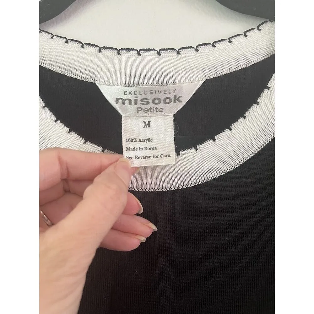 Misook Black Knit White Trim Preppy Academia Dressy Tank Top Sz Medium Petite - Image 5