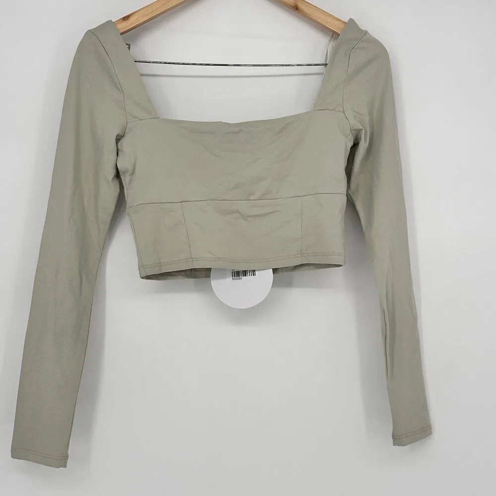 Princess Polly Crop Blouse‎ Long Sleeve Green Size 4 Spring Casual - Image 6