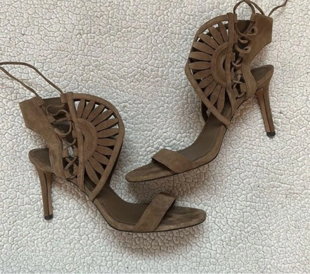 Leyla Lace Up Suede Cut Out Open Toe Stilettos Heels Size 7.5 - Image 3