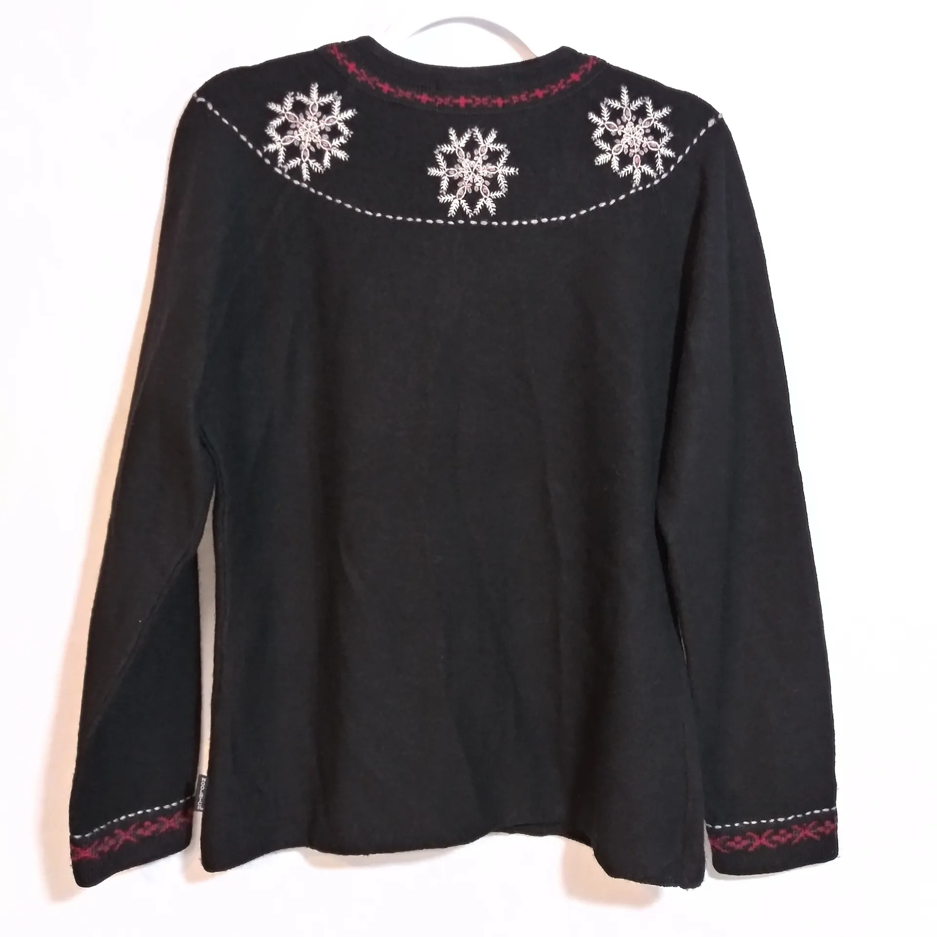 Woolrich Vintage Black Cardigan with Embroidered Snowflake Design Full Zip Sz M - Image 6