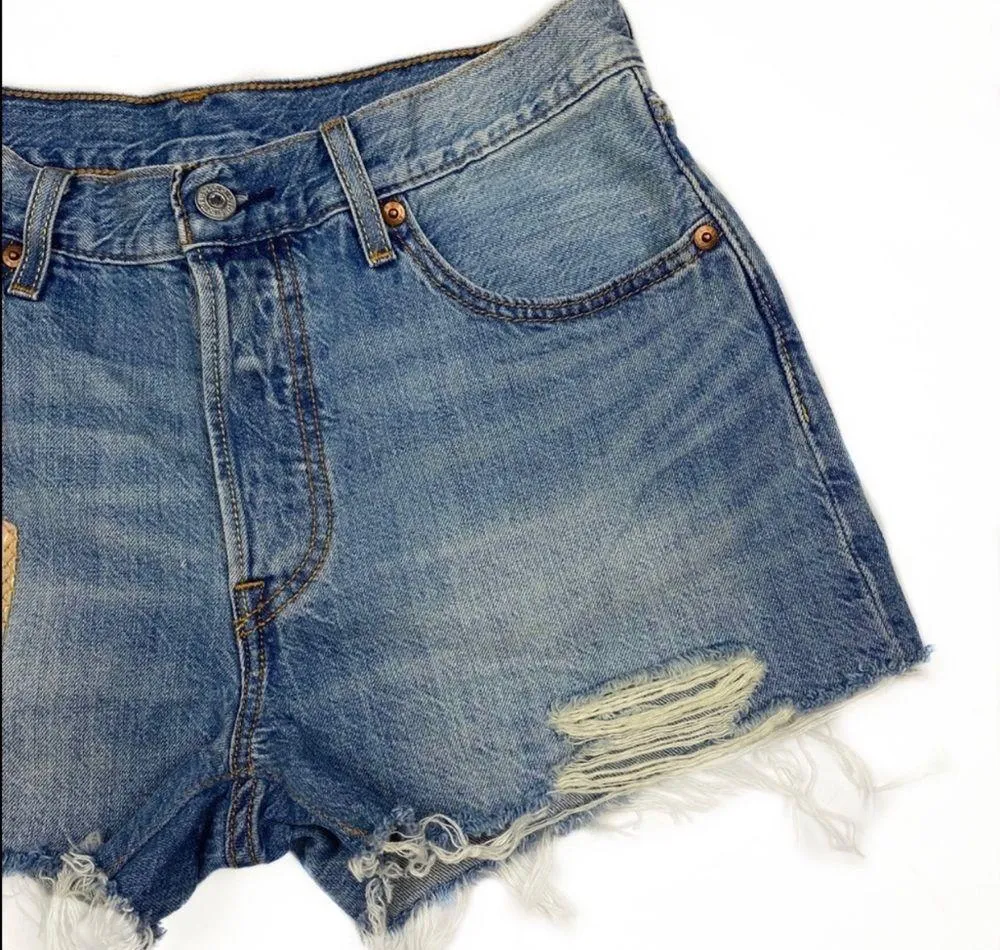 Levi’s 501 Glow Patchwork Shorts 24 Distressed - Image 12