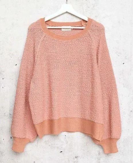 Dreamers Size M/L Pullover Sweater Balloon Sleeves in Dust Coral Popcorn Texture - Image 1