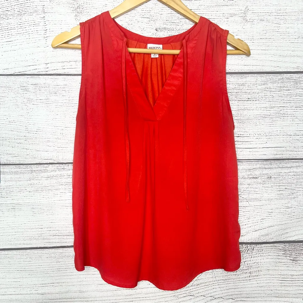 Merona Vibrant Red Sleeveless V-Neck Keyhole Blouse Top Size Small - Image 11