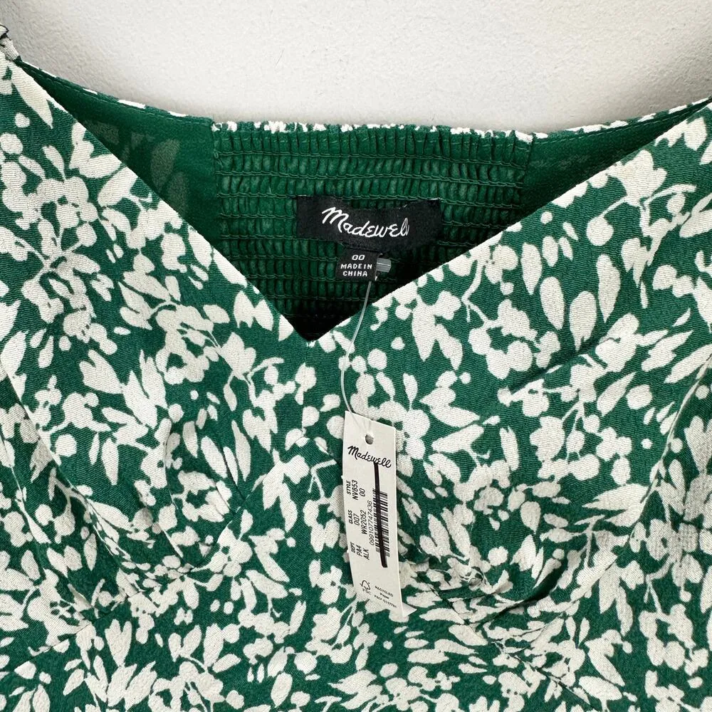 Madewell Seamed V Neck Mini Dress Viscose Printed Kelly Verdant Green US 00 NWT - Image 9