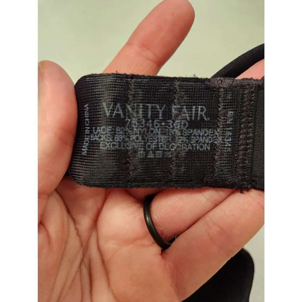 Vanity Fair Bra: Beauty Back Lace Full-Coverage Underwire Bra 75346 size 36D Bla - Image 3