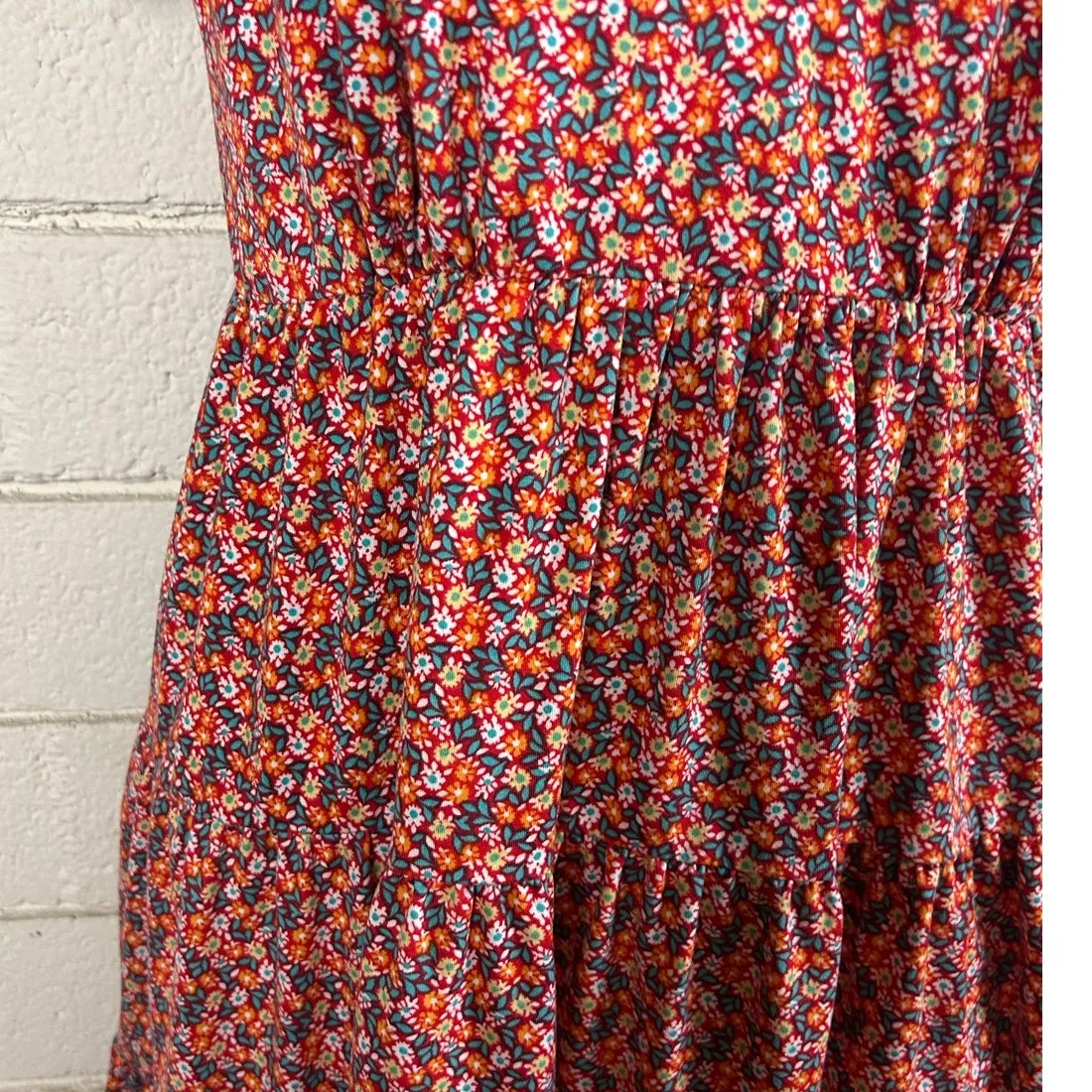 Urban Outfitters Floral V-Neck Babydoll Mini Dress in Red Size S - Image 4