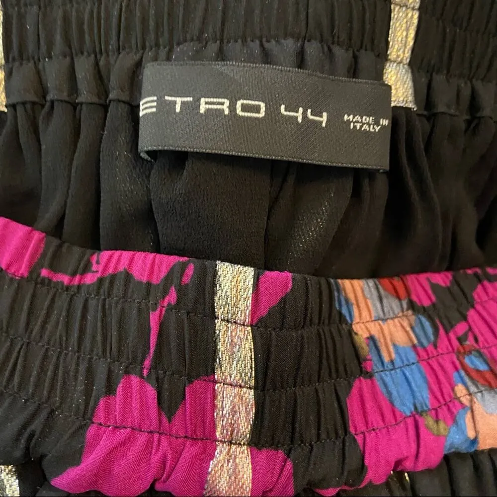 Etro 100% Silk Midi Skirt Gathered Metallic Floral - Image 3