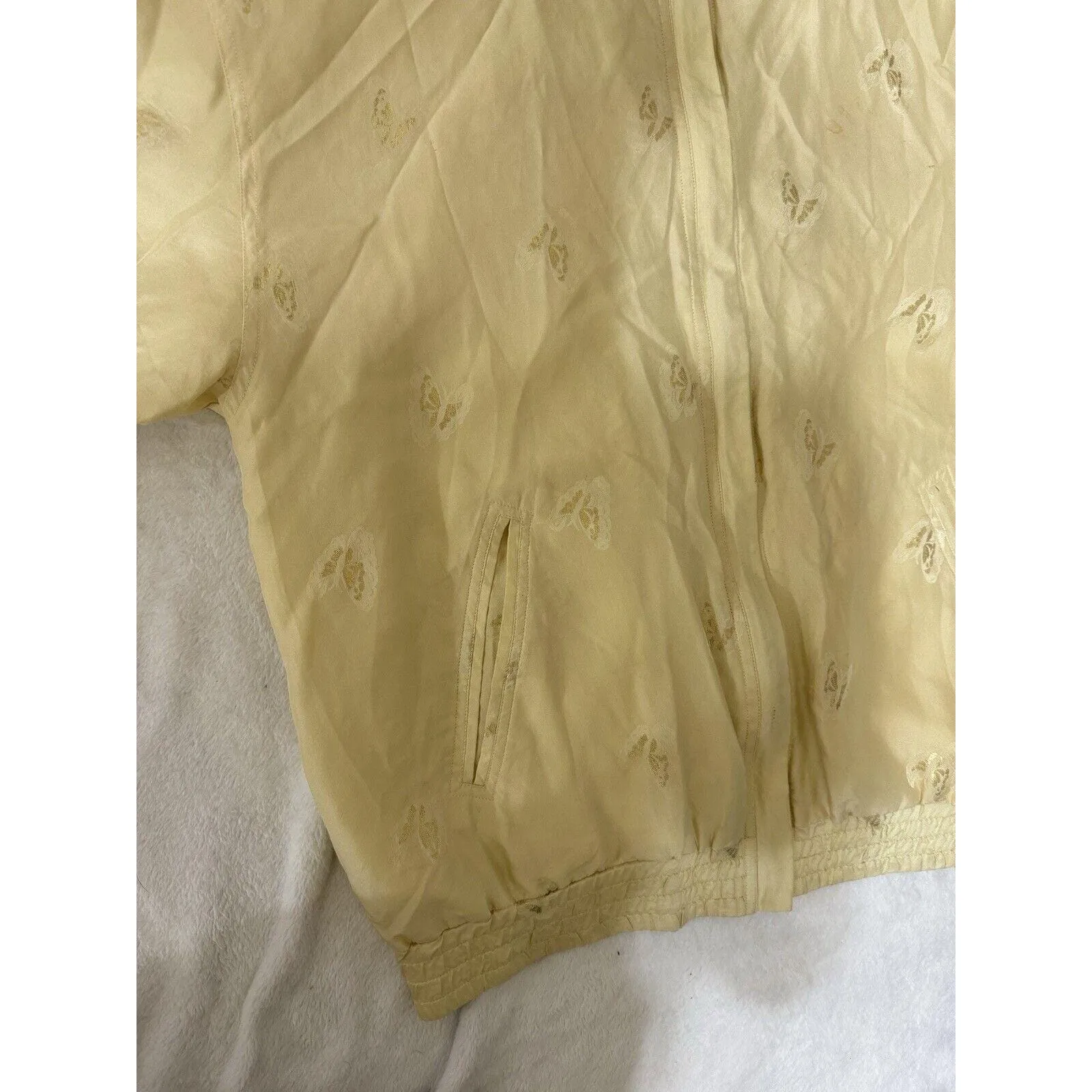 EUC Y2K ‎ Abvien Sz S VTG 90s Silk Gold Shimmer Butterfly Barbie Pockets Jacket Yellow - Image 3