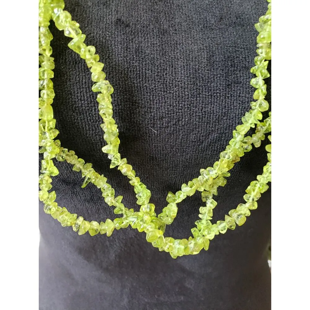 Women's Green Peridot Chip Bead Necklace Set 3 Strand Layered Gemstone Jewelry Gold - Image 2