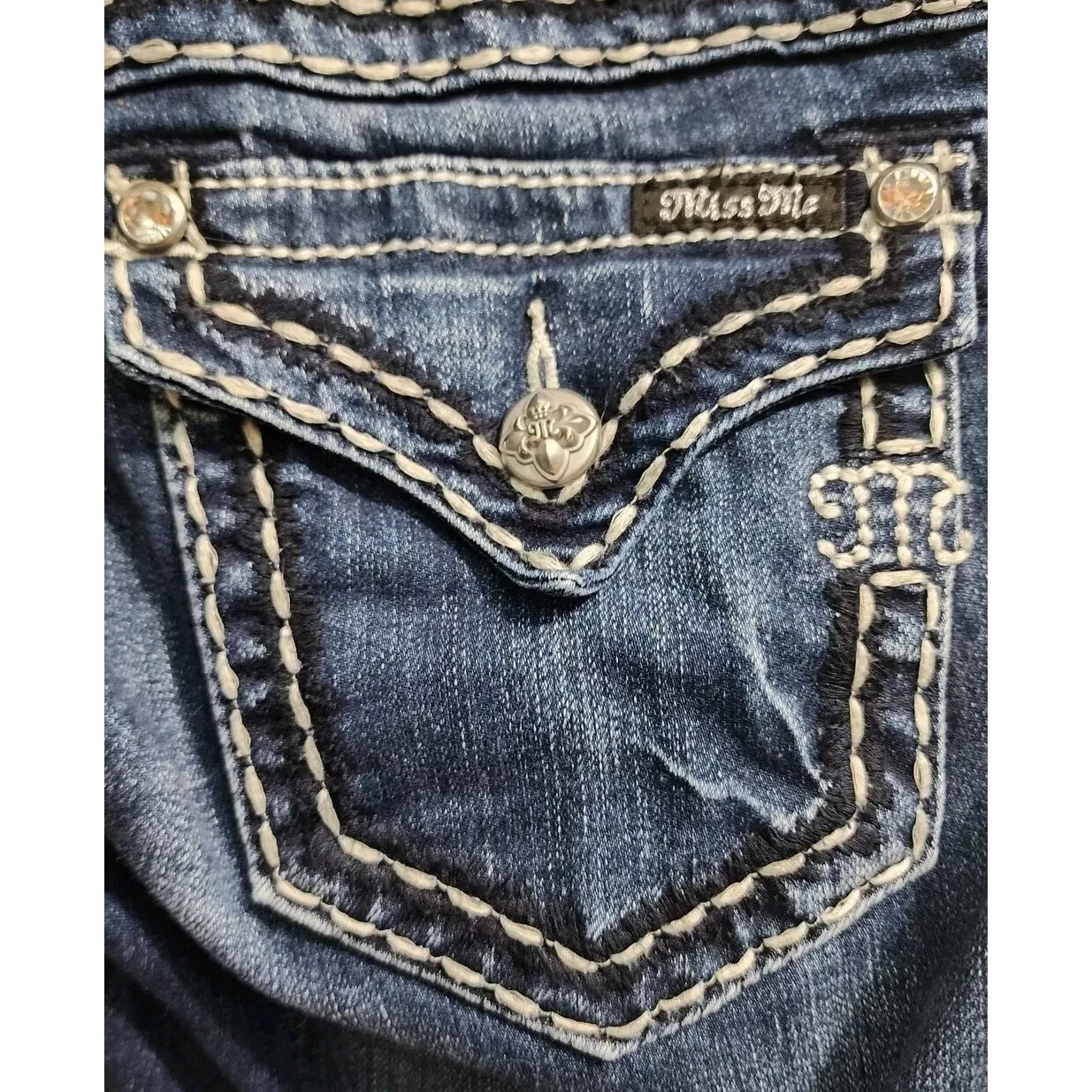 Miss Me Jeans Signature Boot Cut‎ Embellished Dark Wash Denim Jeans Size 28 - Image 7
