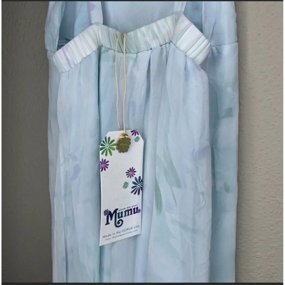 Show me your Mumu halter floral Maxi dress SMALL baby blue bridesmaid sleeveless - Image 8