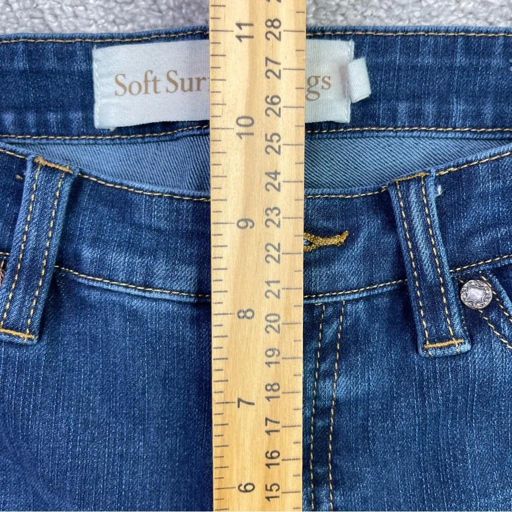 Soft Surroundings Jeans Women's 4 Petite Blue Bootcut Mid-Rise Dark Wash Raw Hem - Image 8