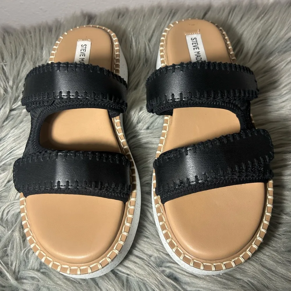 Steve Madden Otto Adjustable Platform Sandals Black and White Size 9 - Image 8