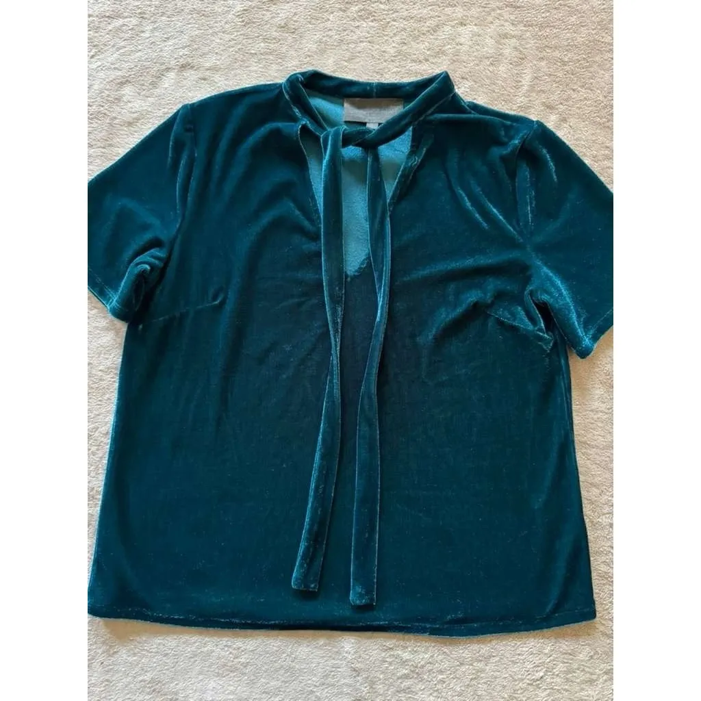 Sunday in Brooklyn Teal‎ Blue Velvet Tie-Neck Short Sleeve Top Anthropologie S - Image 2
