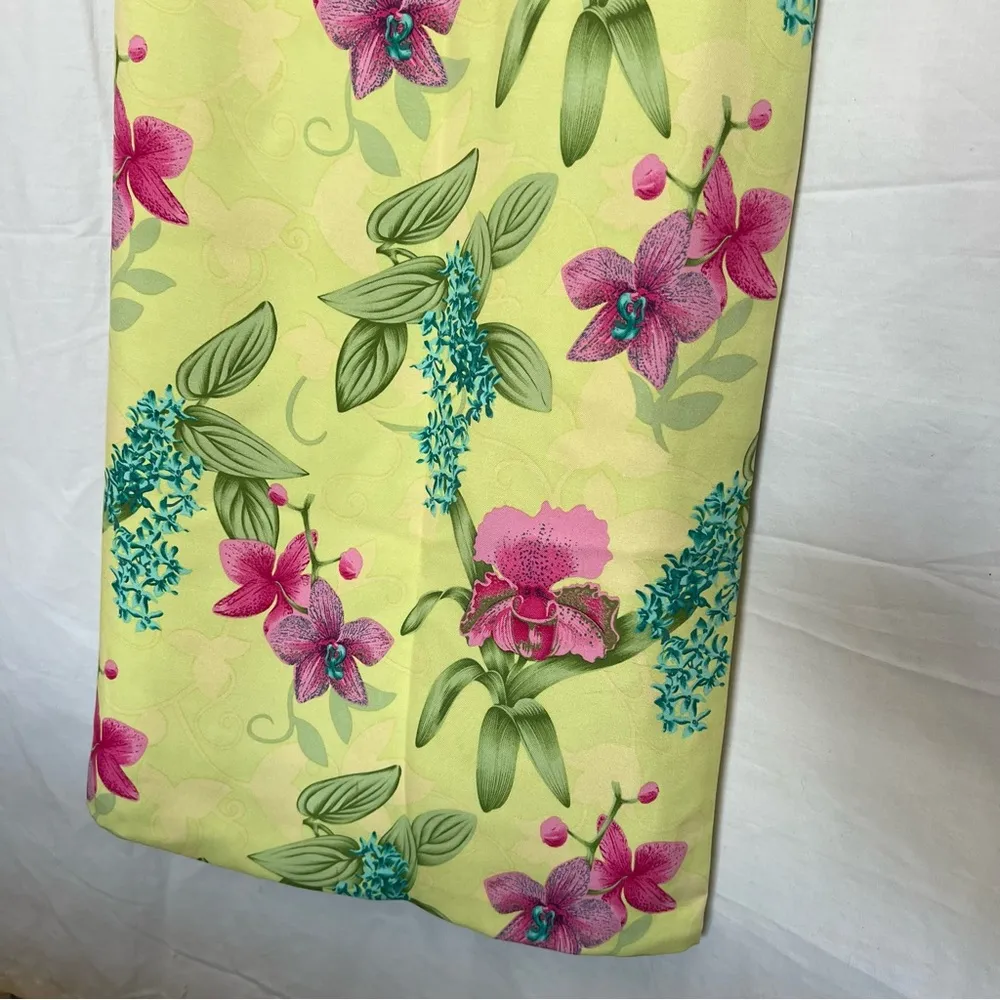 Vintage  100% silk floral sleeveless dress yellow tropical pink 6 - Image 3