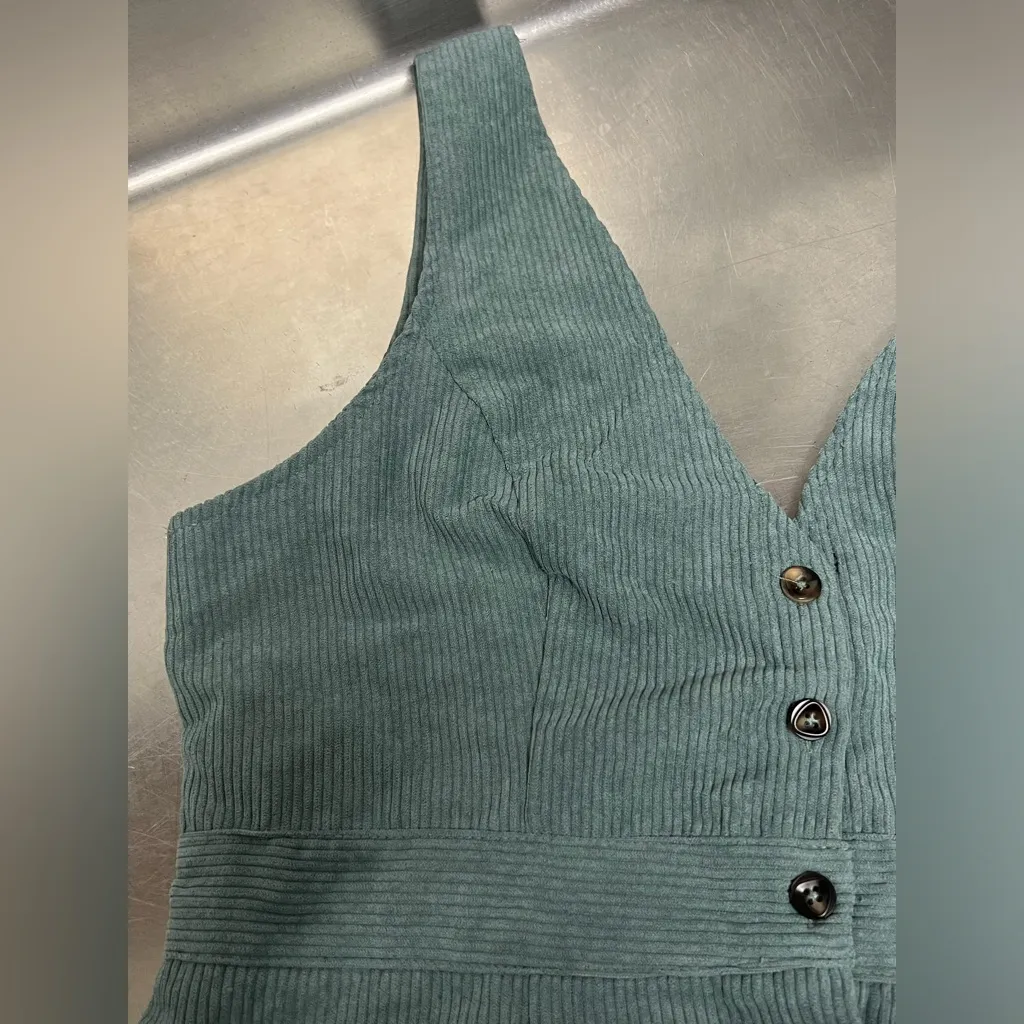 Shein Teal Blue V Neck Corduroy Button Up Jumper Mini Dress - Size 12 - NWT - Image 3