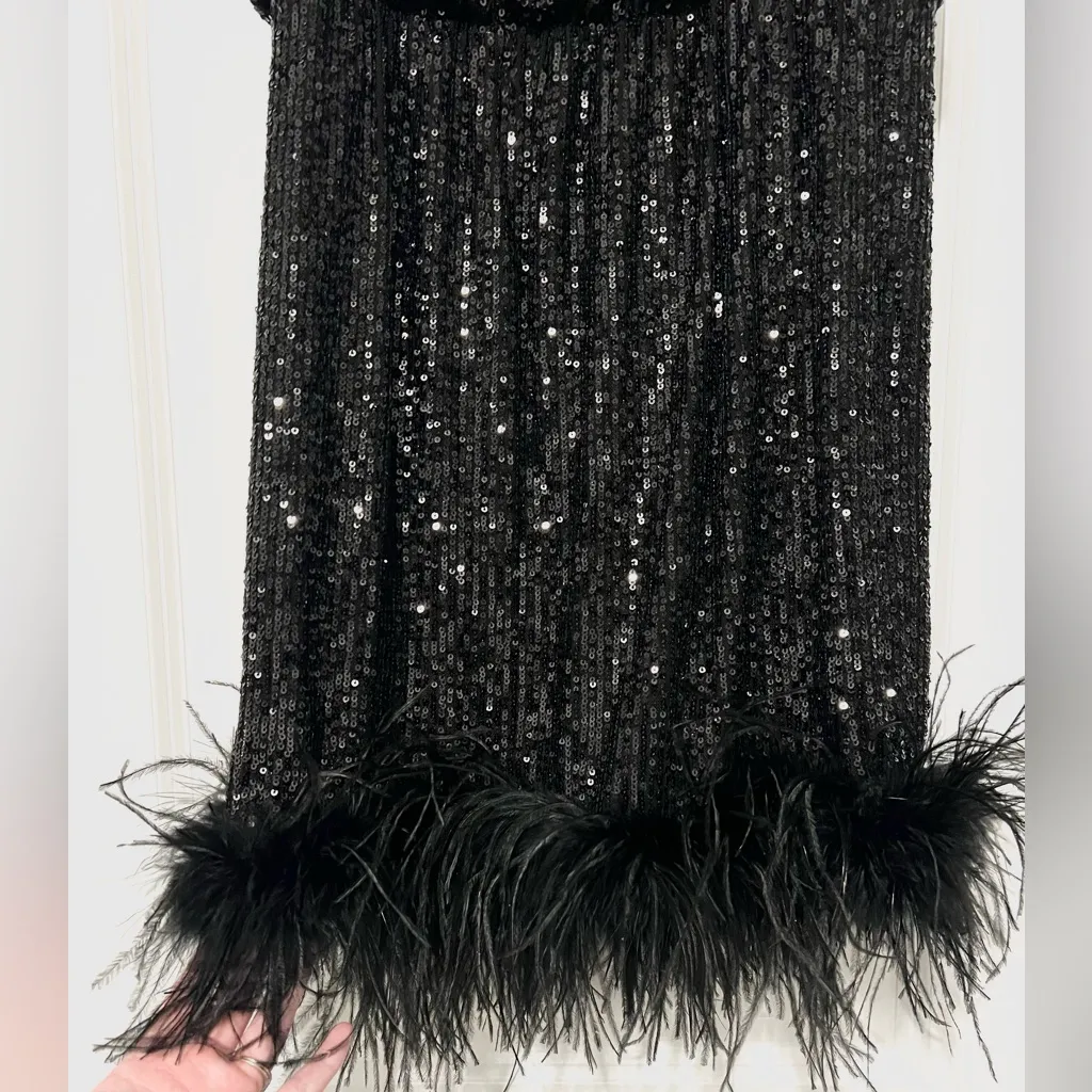 NWT Eliza J Feather-Hem Sequin Dress - Image 6