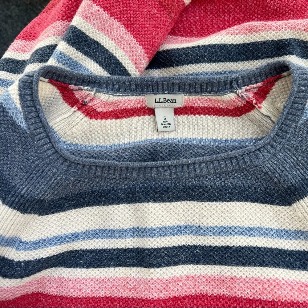 LL Bean Women’s Striped Cotton Sweater Multicolored Size Small Blue, Pink, Cream - Image 3