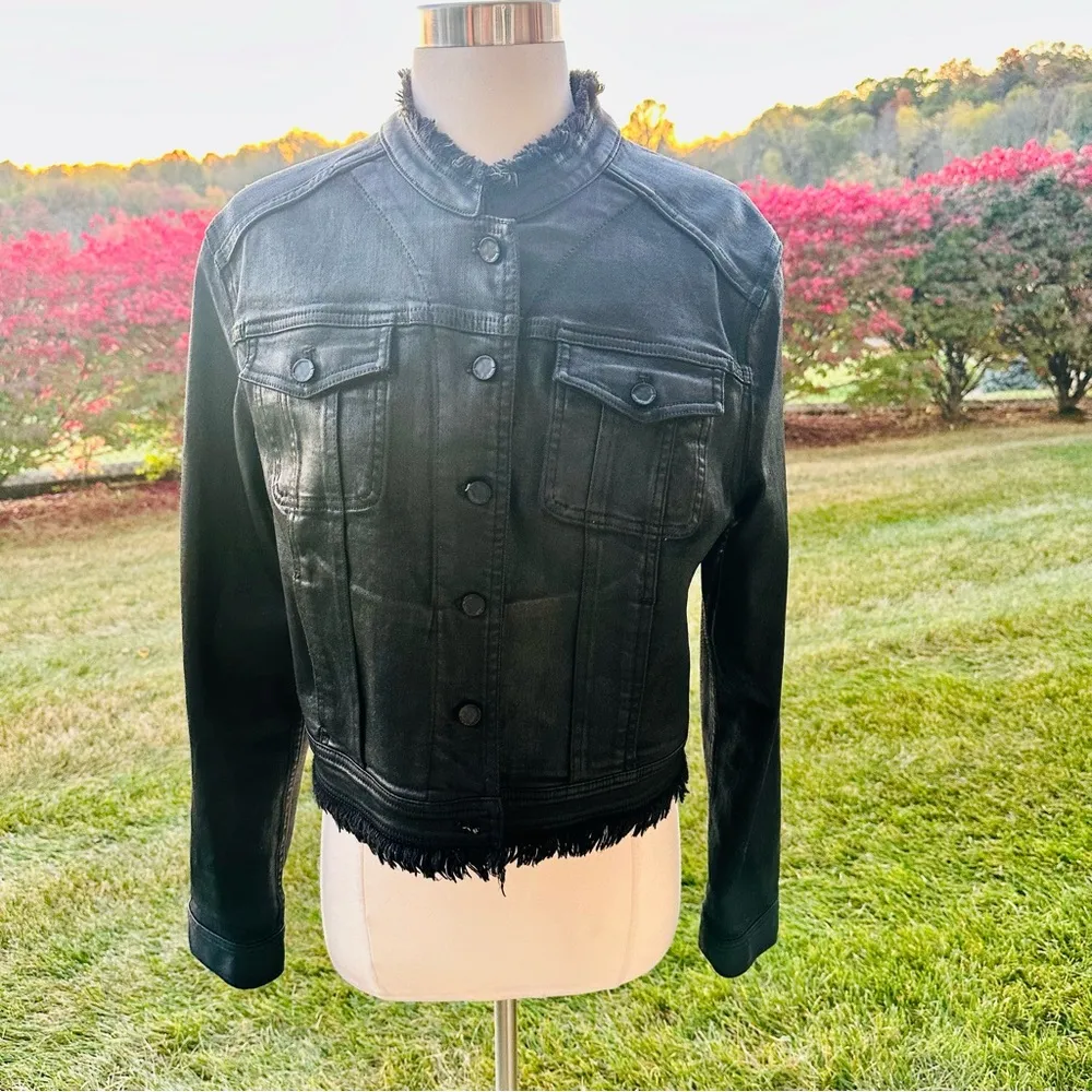 🌹HP🌹 ELIE TAHARI Black Waxed Denim Jacket with Lace Back - Image 3