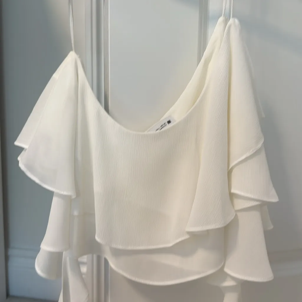 Zara White Ruffled One Shoulder Top - Image 8
