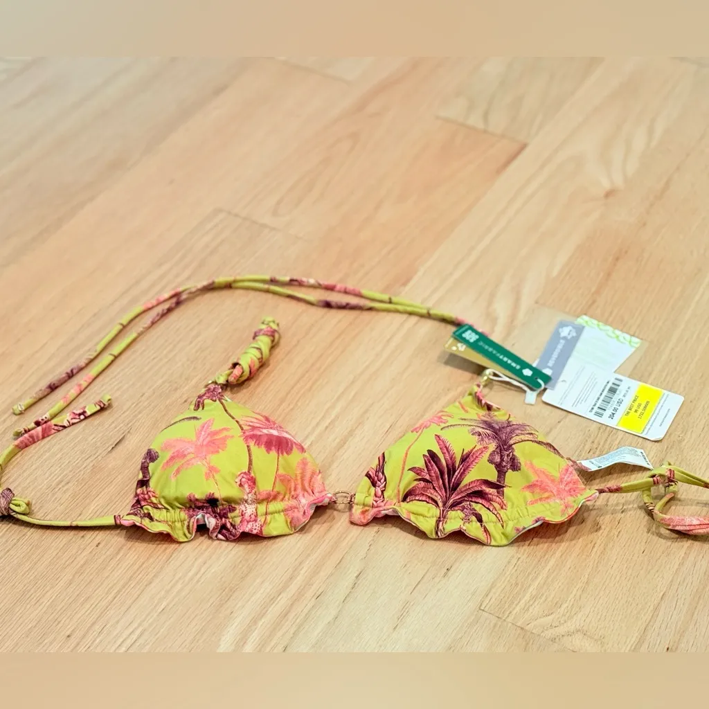 Bari Swimwear Reversible Triangle Bikini Top – Tropical Palm Print Yellow Size 36 - Image 2