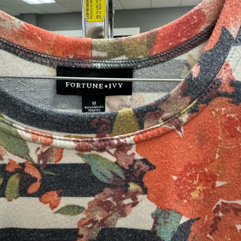 Floral Striped Midi Dress Red Size M - Image 3