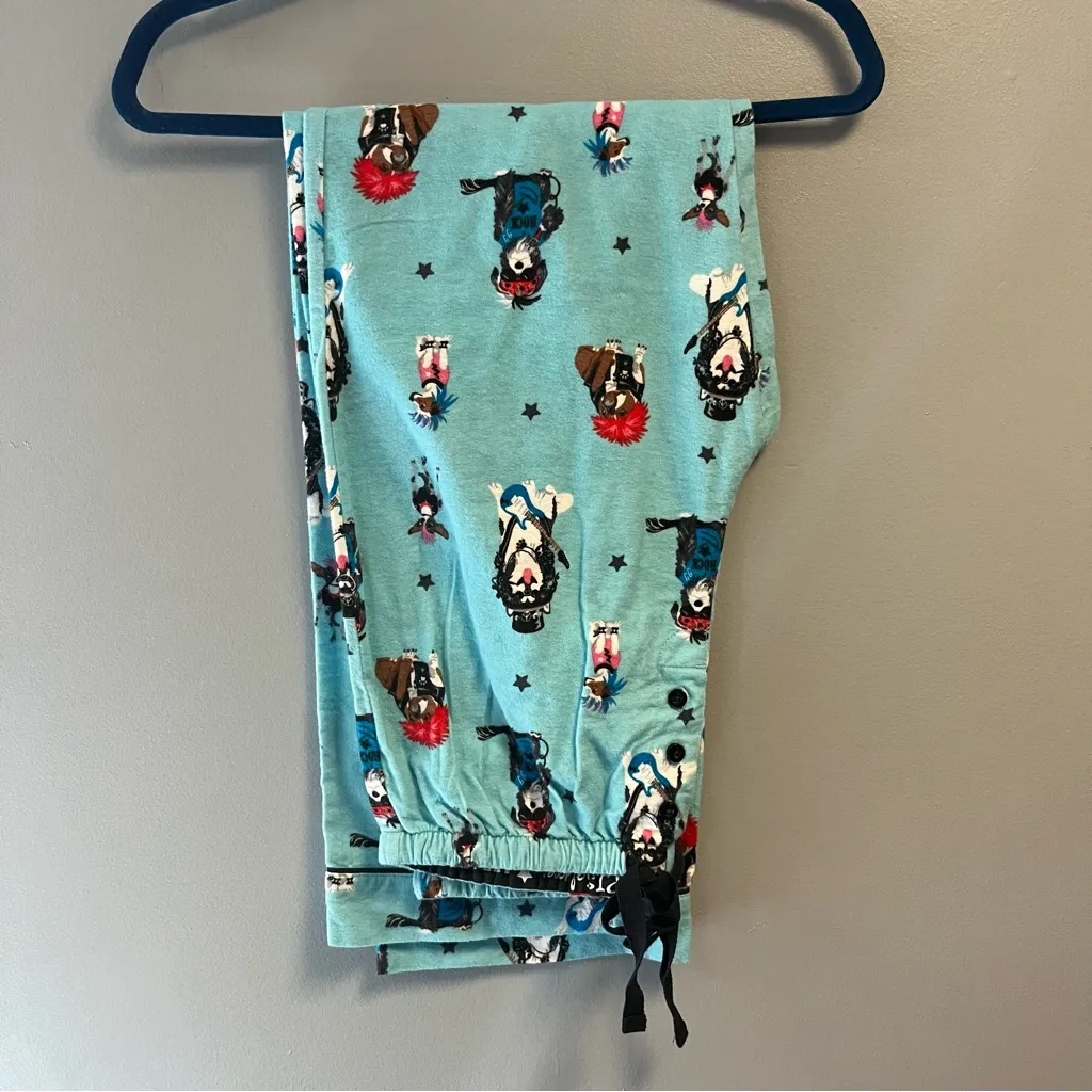 PJ Salvage Flannel Pajamas Set w/ Headband Aqua Sz S NWT Fun Rocker Dogs! Blue - Image 13