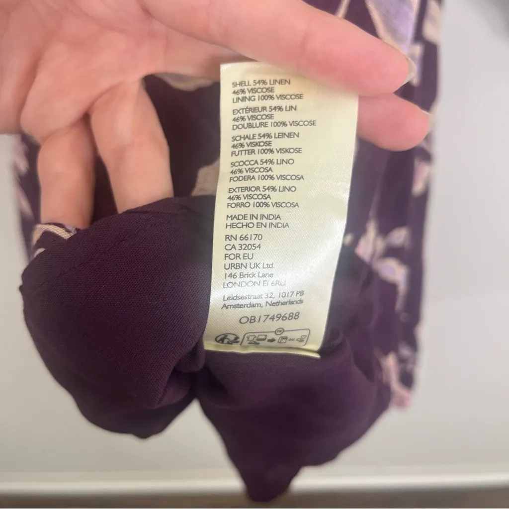 Free People Portia Printed Mini Dress Linen Blend Purple Floral XS - Image 7