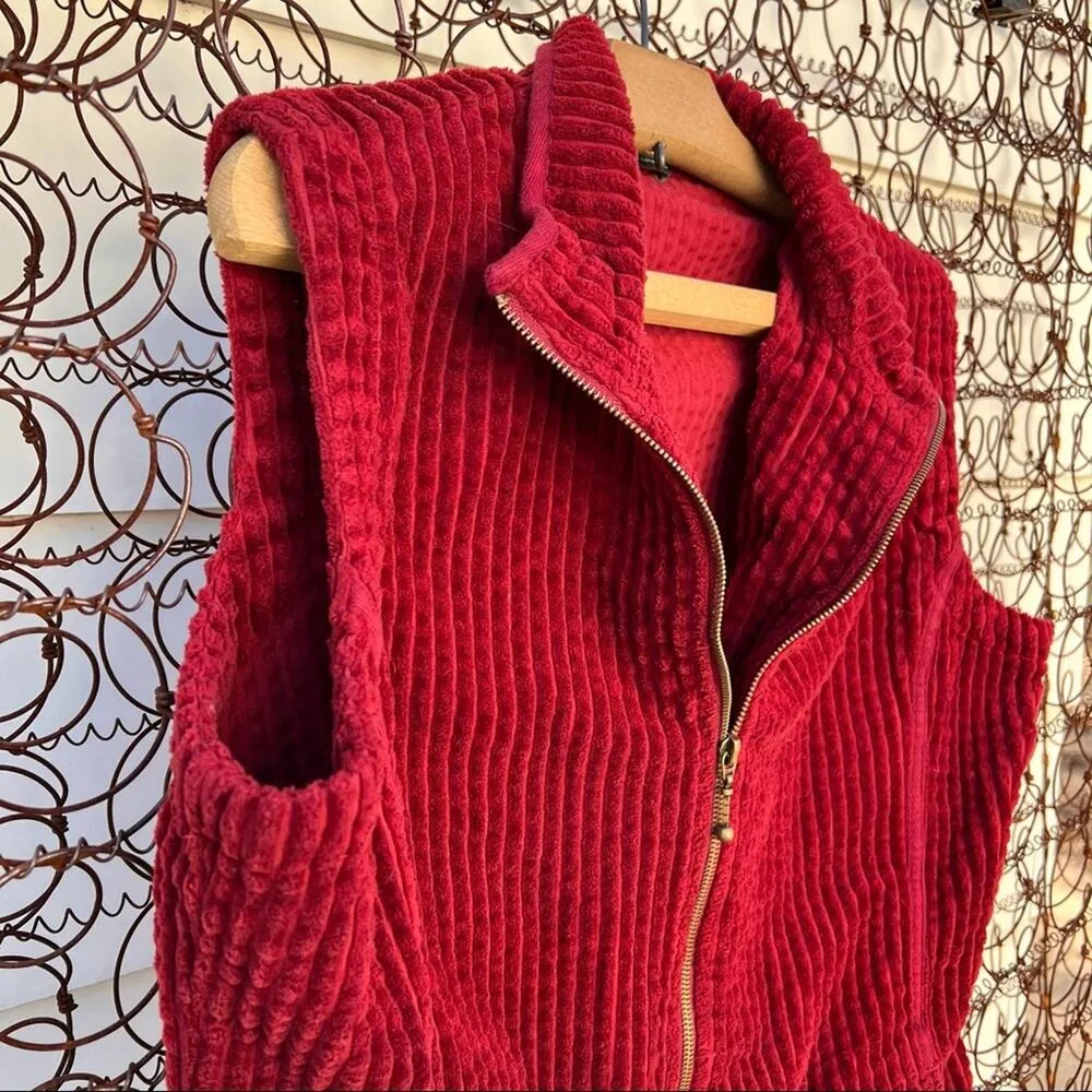 Woolrich maroon cotton chenille zipper vest LARGE - Image 2