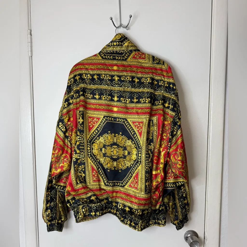 Nouveau Monde vintage Versace style red & gold print full zip bomber jacket 2X Size XXL - Image 5