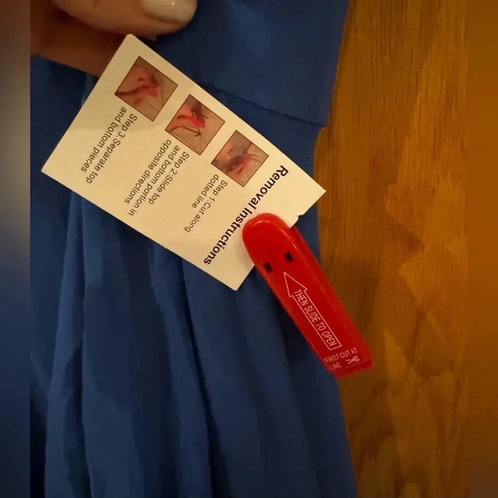 Mac Duggal Blue V-Neck Illusion Long Sleeve Chiffon Gown, 55682, Size 6 (NEW) - Image 6