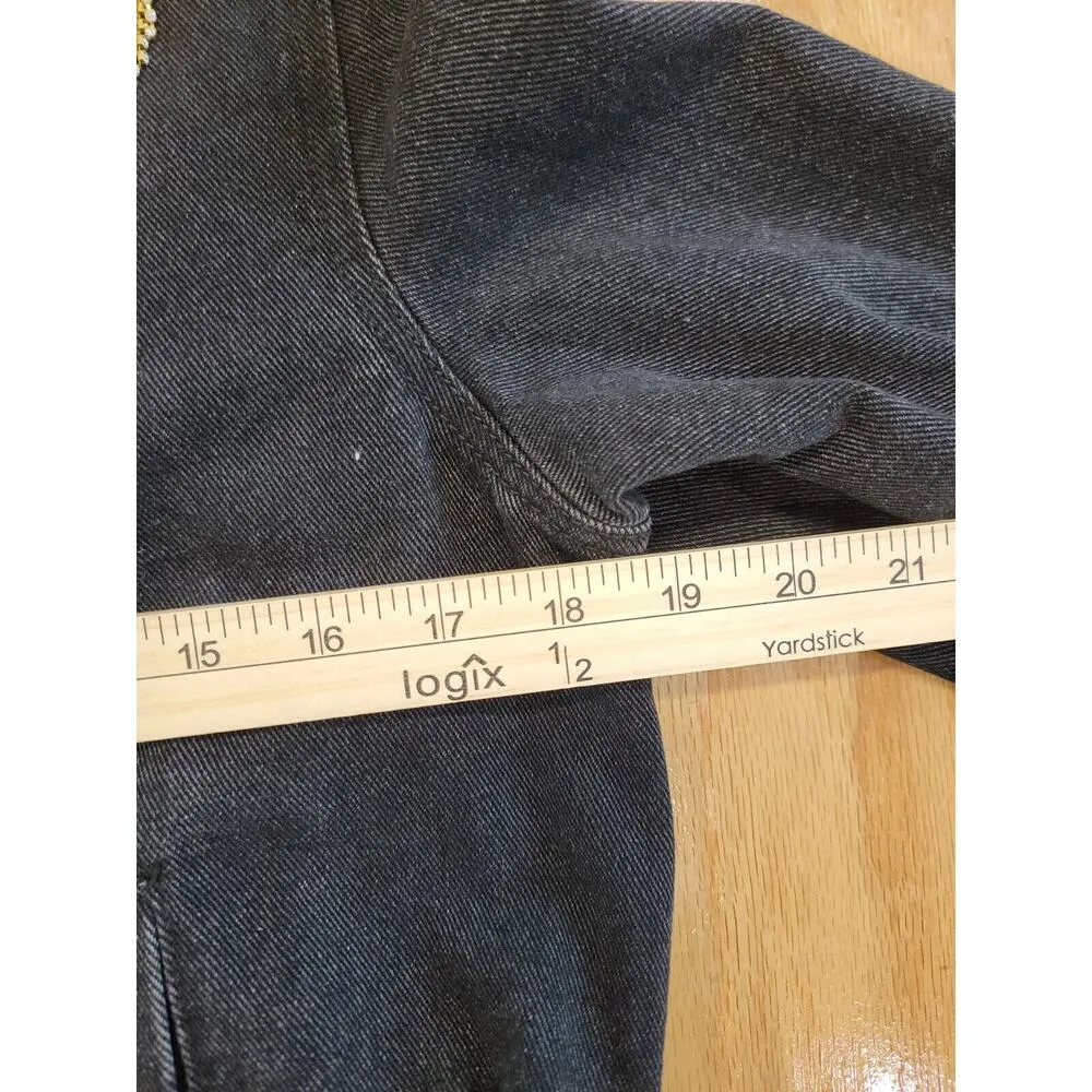 Western New Orleans Saints Jean Jacket Coat Denim Fringe Boho Embellish A12 Black Size M - Image 6