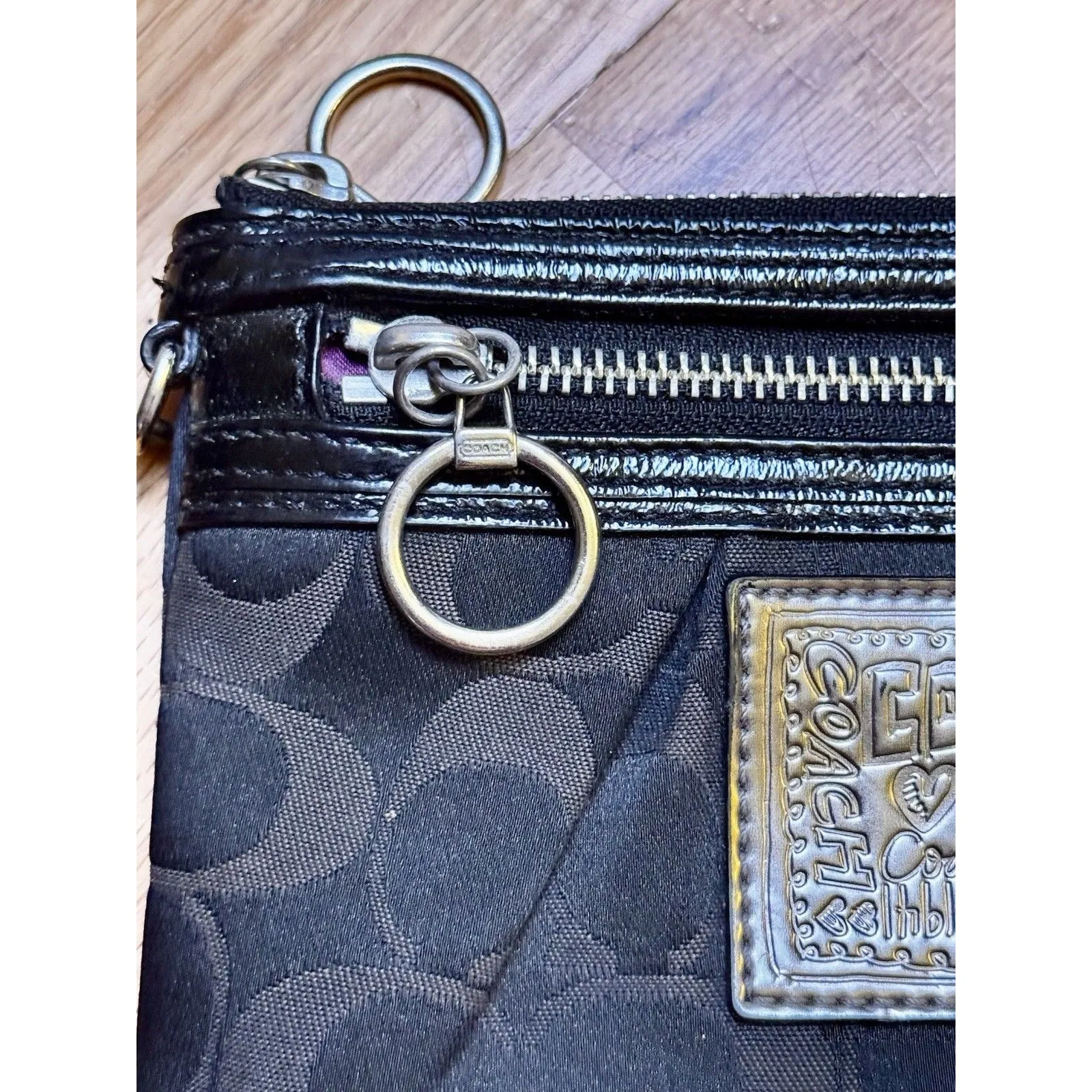 Coach Poppy Signature Monogram Wristlet Clutch Purse Wallet Silver Black Brown - Image 5