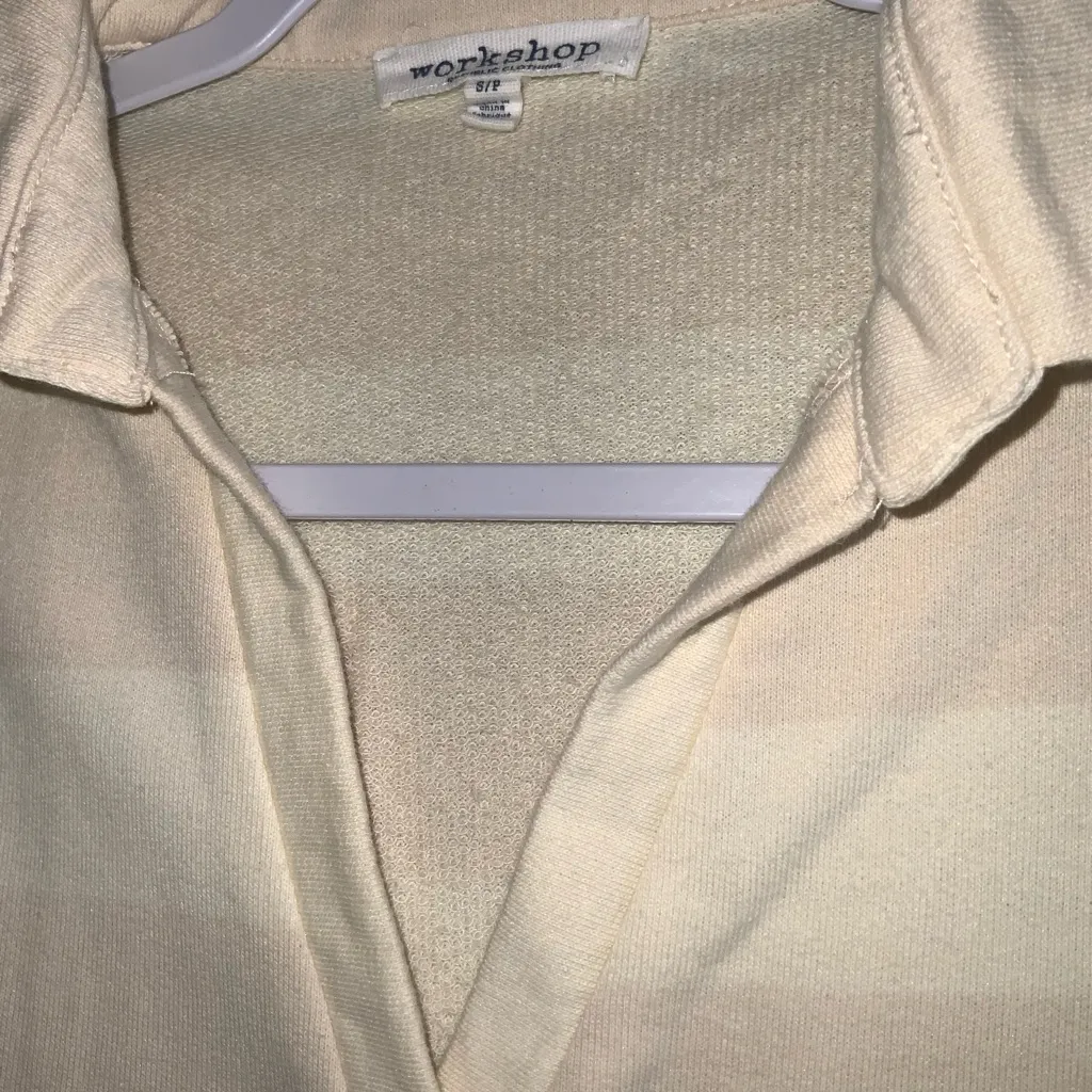 Workshop Republic Clothing Cream Broad Striped Collared Fleece Pullover Top SP - Image 3