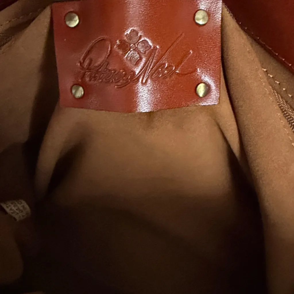 Patricia Nash Everton Tooled Leather Slouch Drawstring Tote Bag Tan Cognac - Image 6