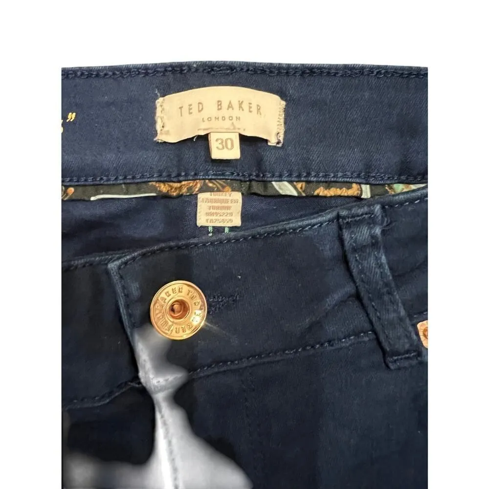 Ted Baker  NAVY BLUE JEANS SIZE 30 ROSE GOLD ZIPPER ANKLES - Image 2