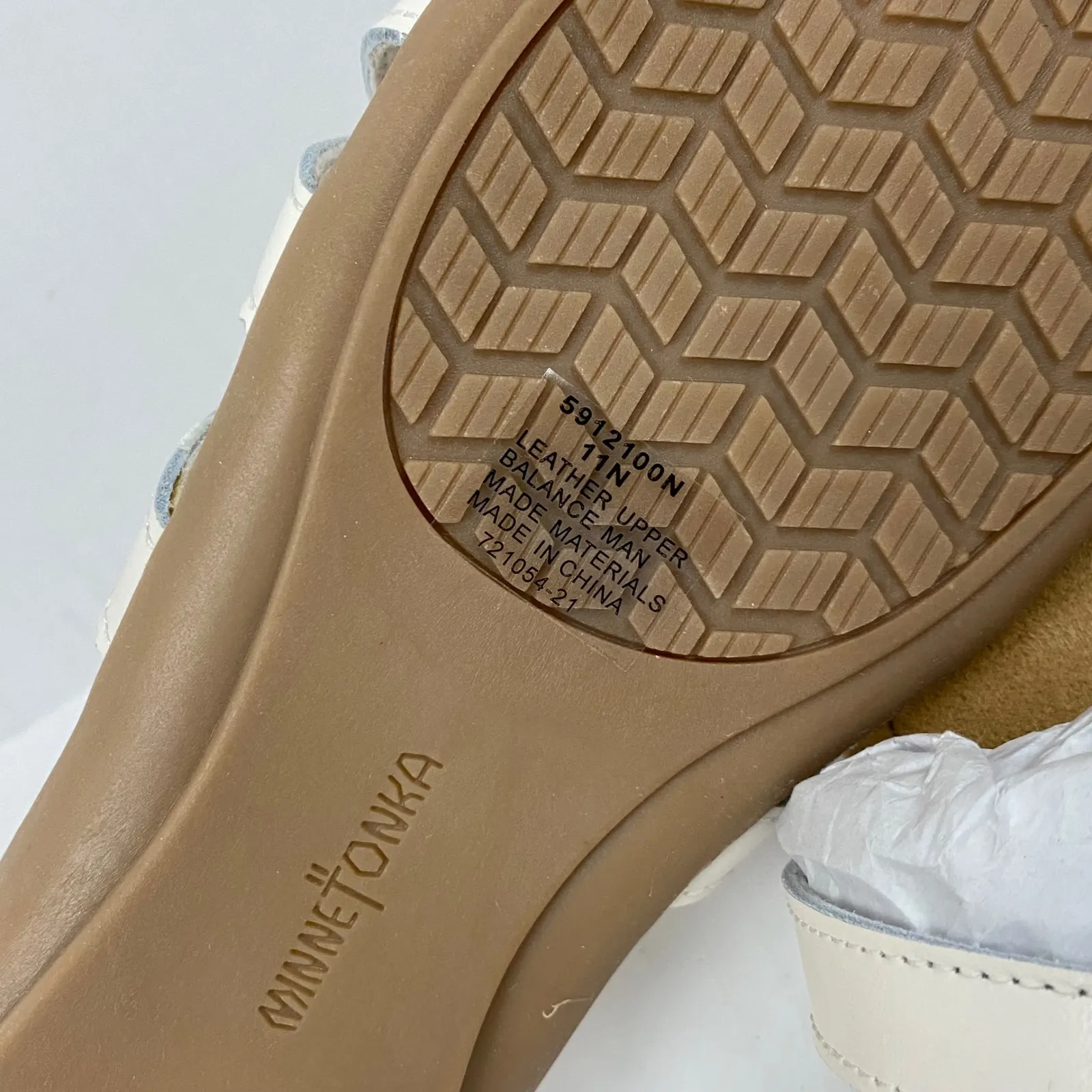 Minnetonka Sunny Thong Sandals Women's Size 11‎ Narrow White Leather Criss Cross - Image 4