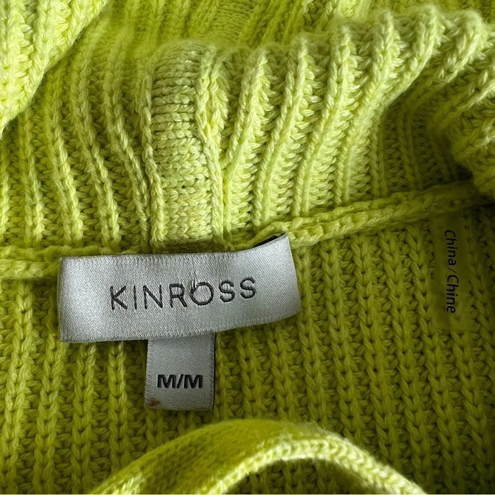 Kinross Bright Yellow 100% Cotton Ribbed Zip Up Hooded Cardigan Sweater M Size M - Image 8