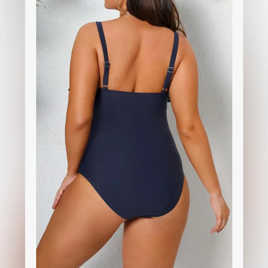 NEW CUPSHE Swimsuit Plus Size 1 Pc Bathing Suit Ruffle Ruched Tummy Control 1X - Image 2