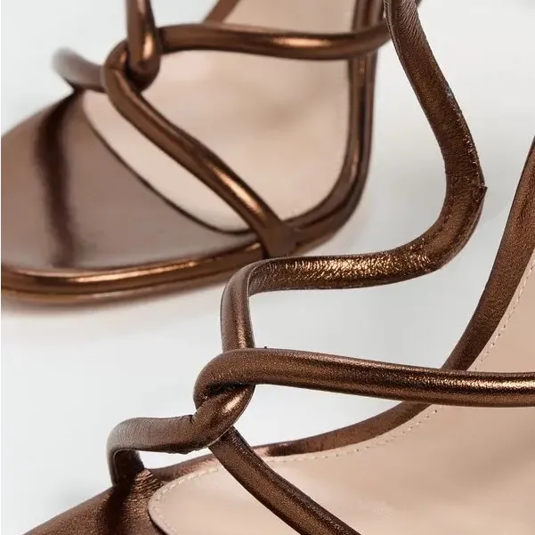 Gianvito Rossi Black Mamba 85 Strappy Sandal Heels Metallic Brown Bronze Gold - Image 2
