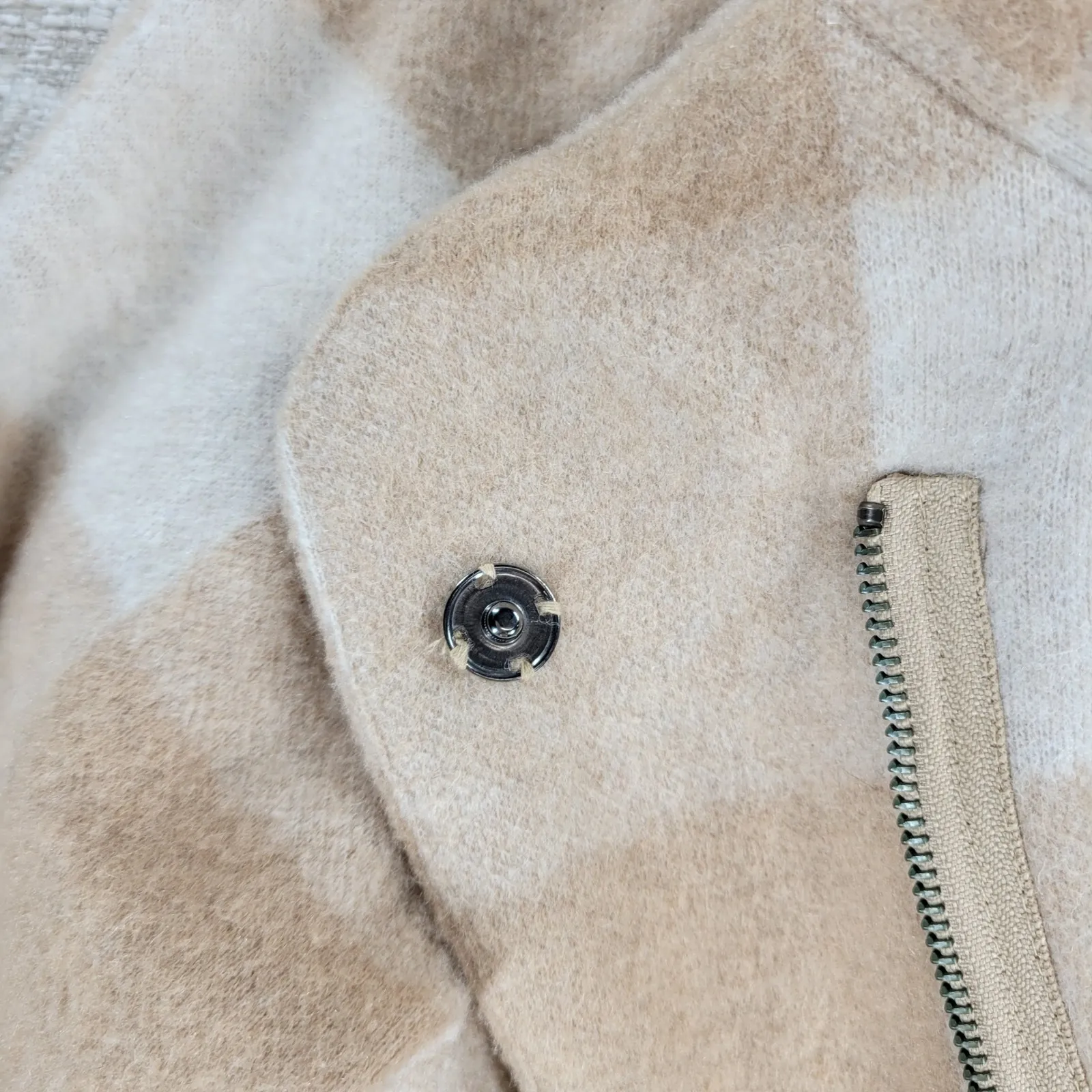 Marine Layer Wool Blend Coat Womens Med Beige Tan Plaid Check Pattern - Image 11